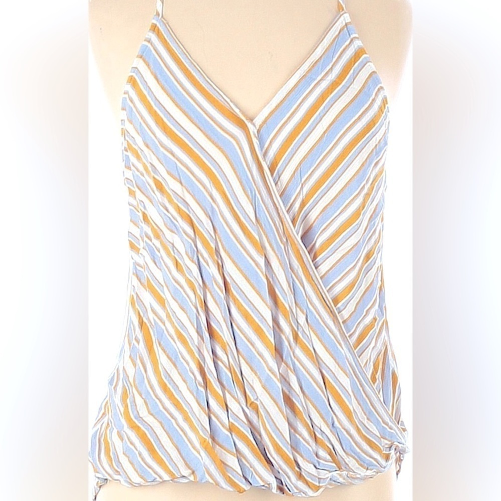 MARKET & SPRUCE Blue & Yellow Sleeveless Faux Wrap Tank Blouse - NWOT - Size Med